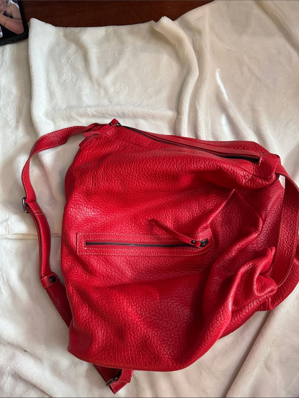 Bold Red Pebbled Leather Shoulder Bag for Women